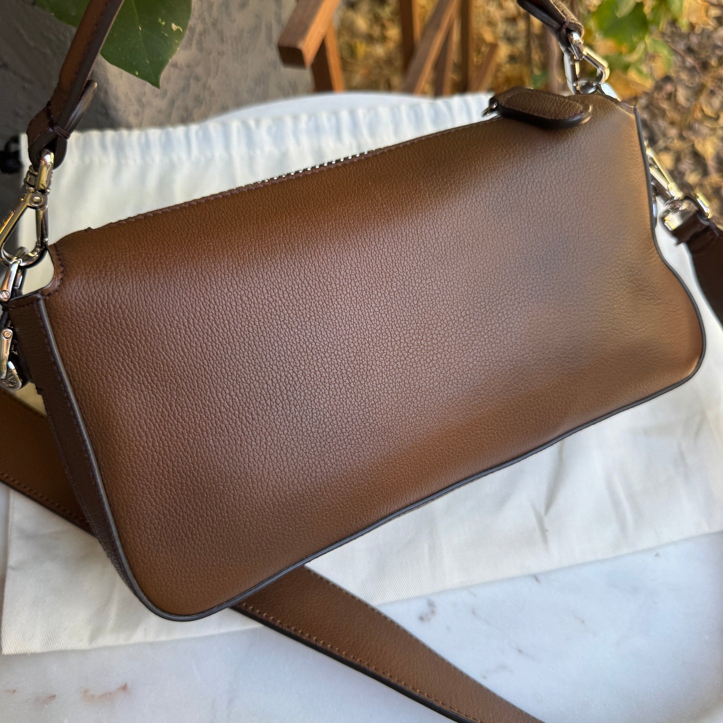 Fendi Leather Baguette Zipper Crossbody