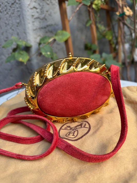 Hermès Oursin Minaudière Pochette Doblis Suede Leather Shoulder Bag