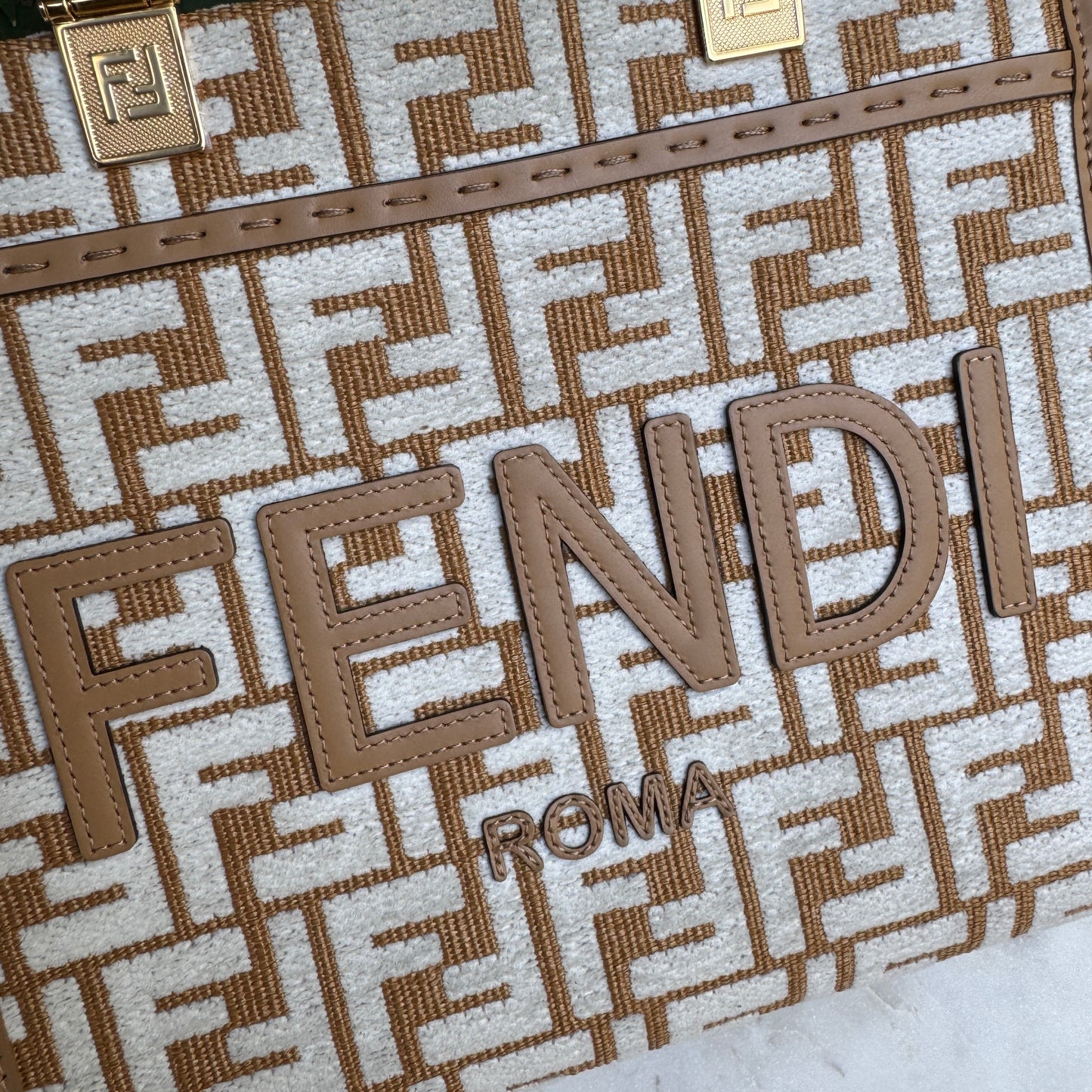 Fendi Small Zucca Monogram Woven Sunshine Shopper Tote