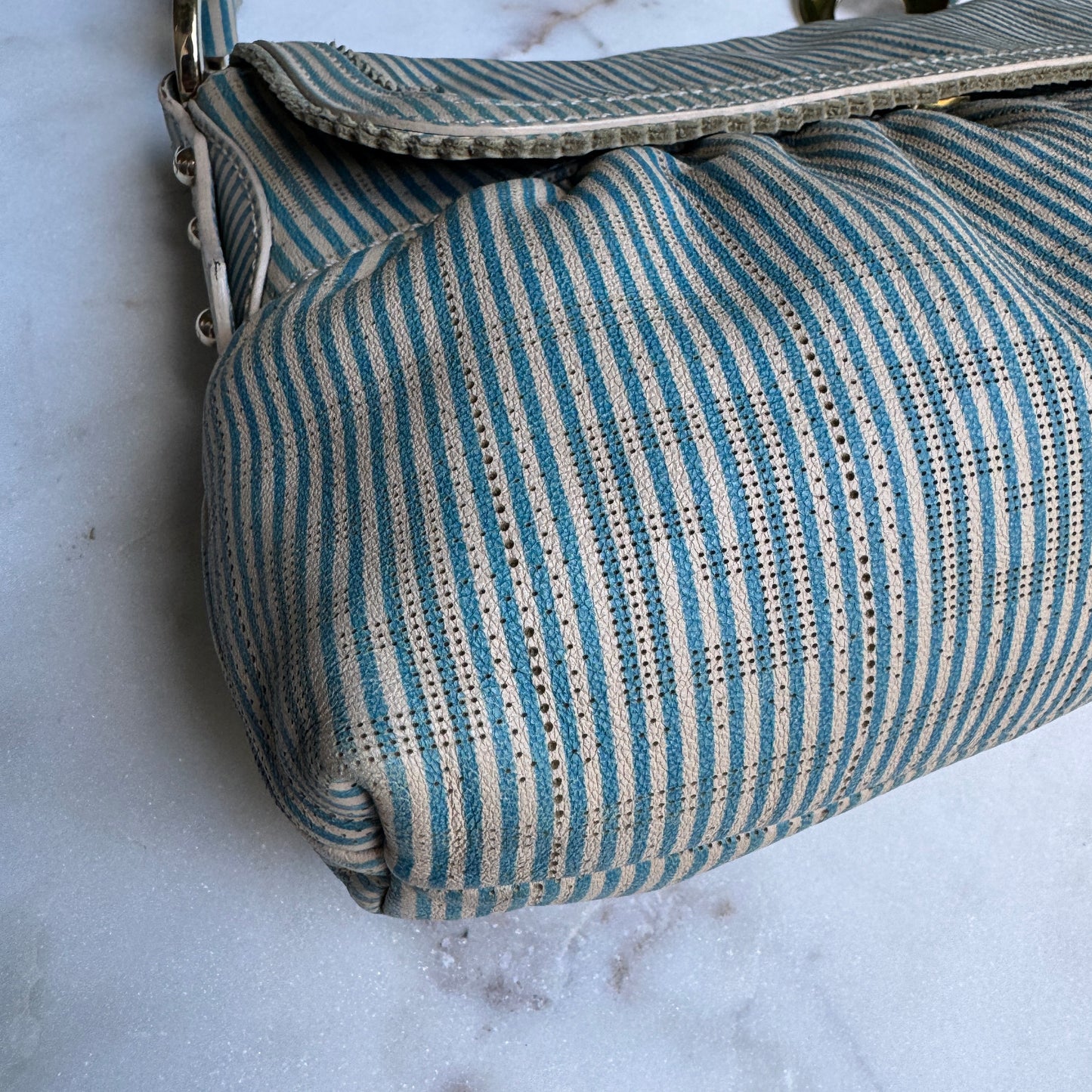 Fendi Vintage Striped Pequin Leather Chef Shoulder Bag