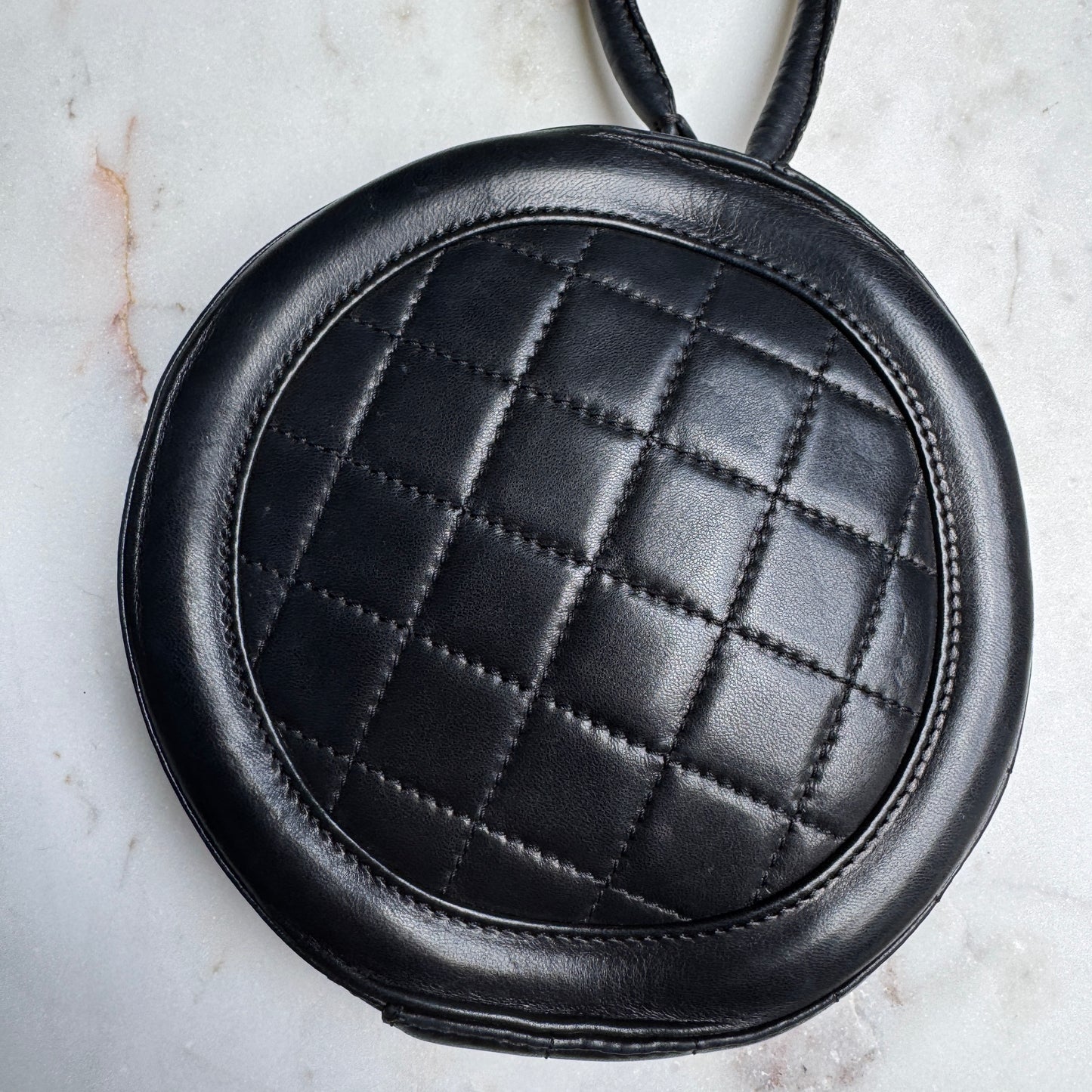 Chanel CC Round Timeless Vintage Lambskin Wristlet Handle Bag
