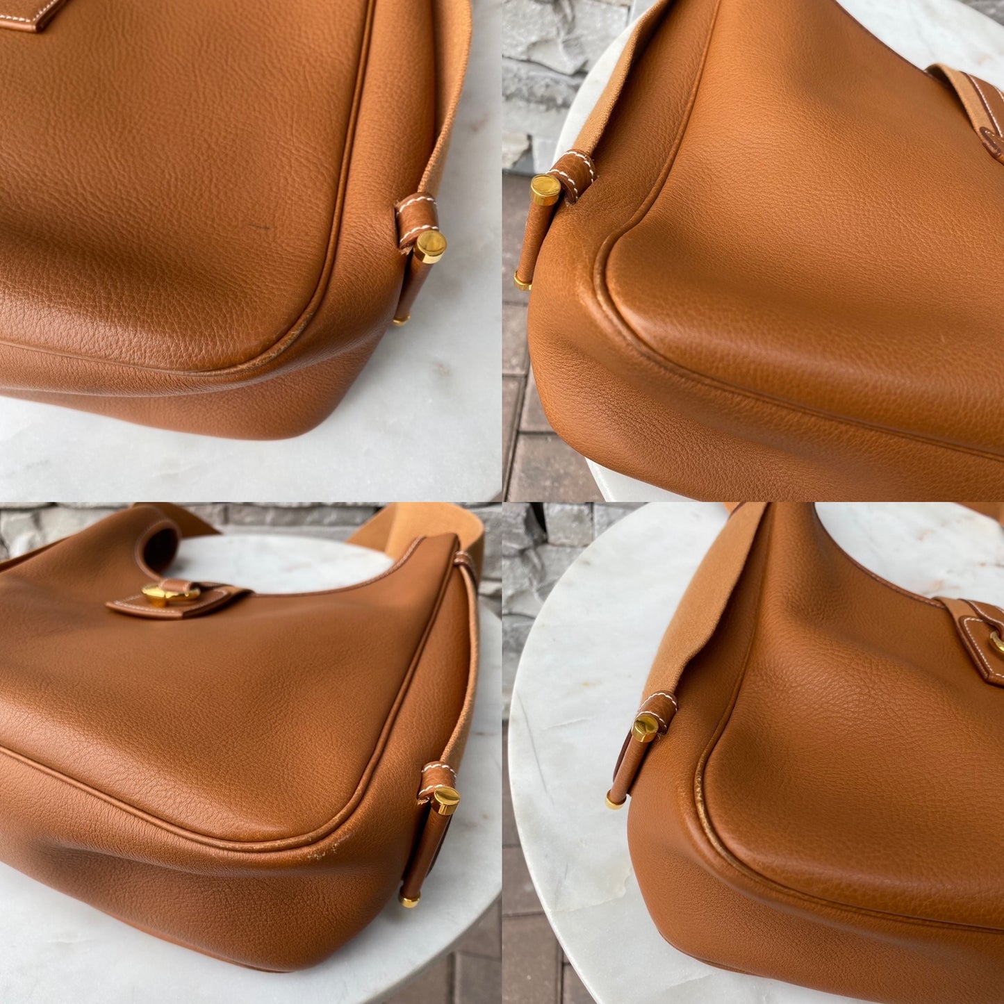 Hermès Tsako Gold Clemence Leather Shoulder Bag