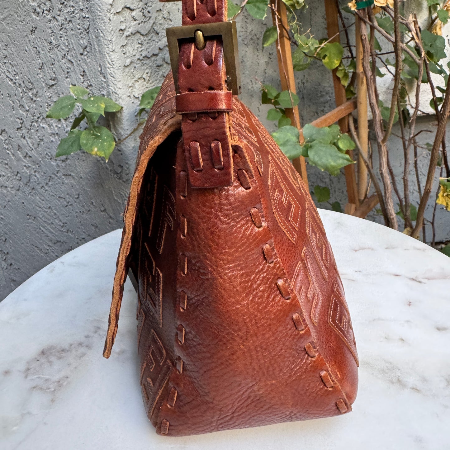 Fendi FF Leather Stitched Monogram Mamma Baguette