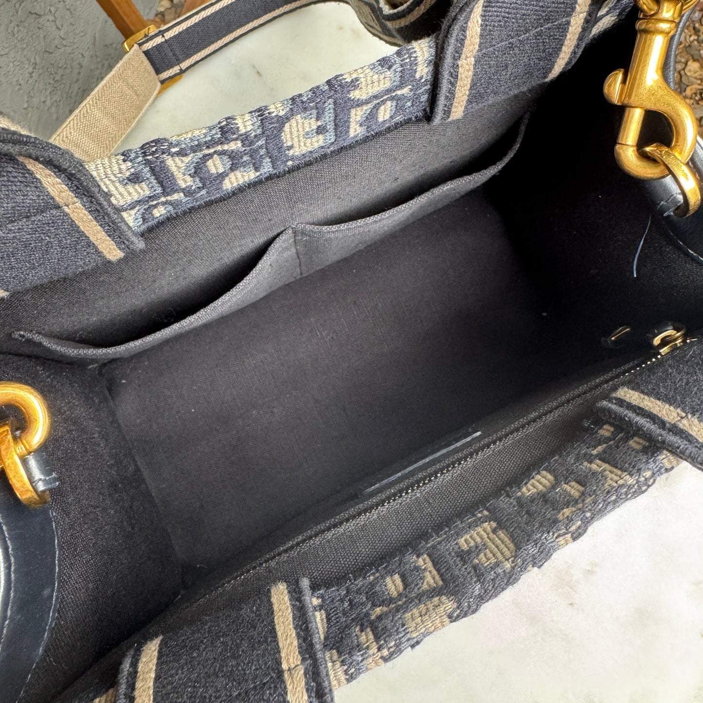 Christian Dior Oblique Embroidery and Calfskin Small Book Tote