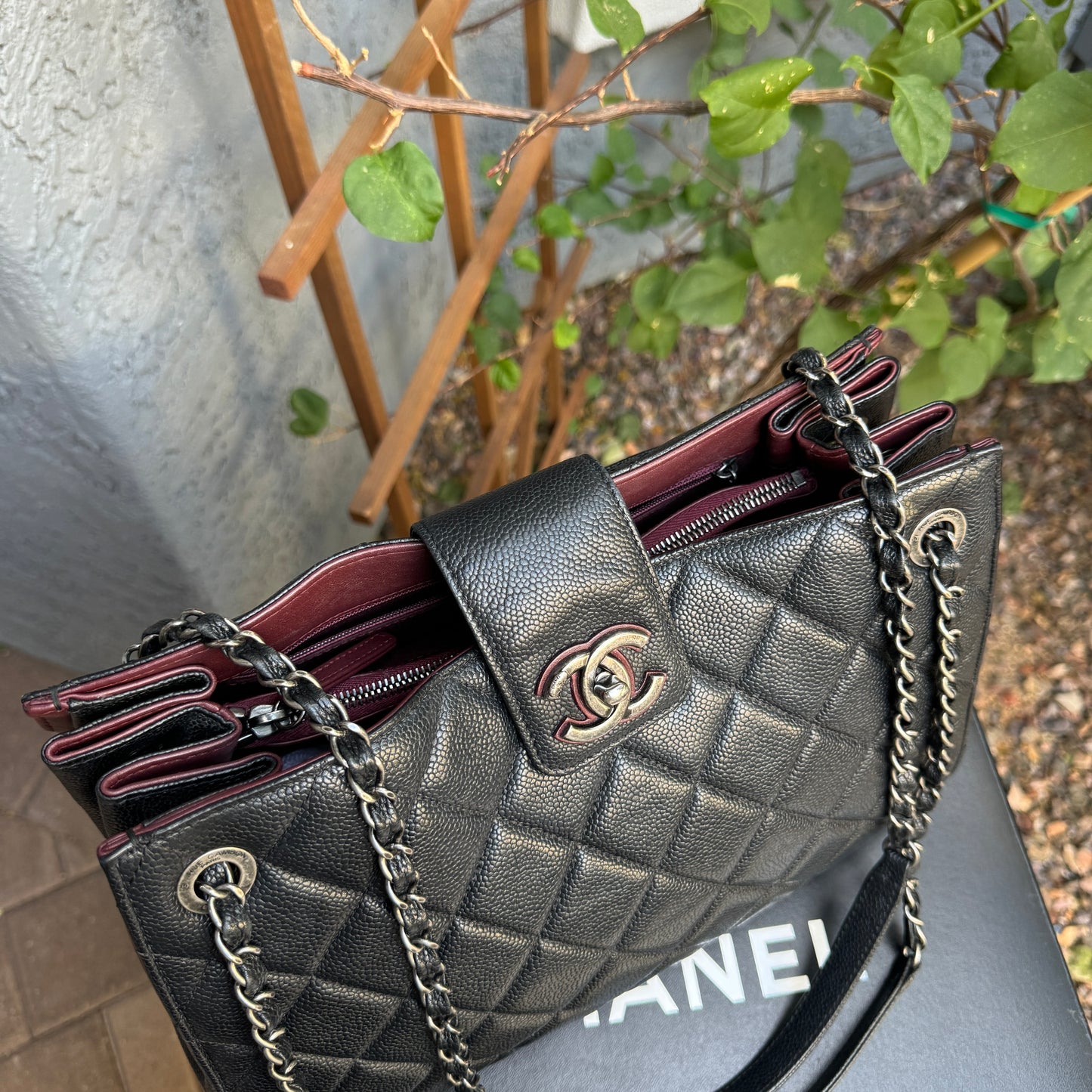 Chanel Diamond Quilted Caviar Leather Large Accordion Shopper Tote