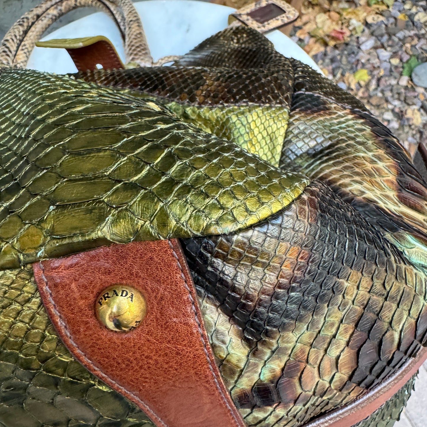 Prada Coccodrillo & Vitello Trimmed Pitone Patch Tote