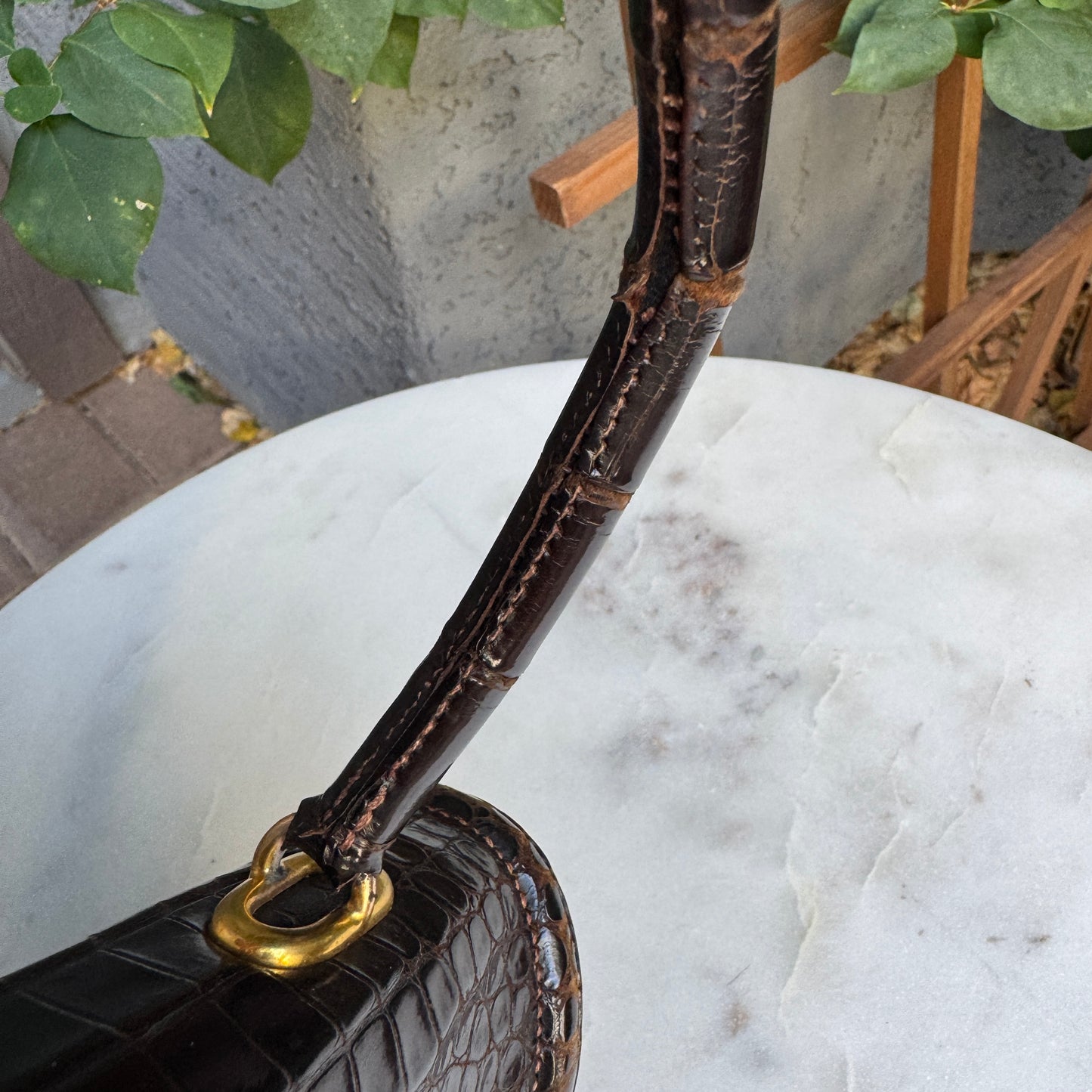 Hermès Vintage Shiny Crocodile Sac Chaine d'Ancre Top Handle Accordion Bag