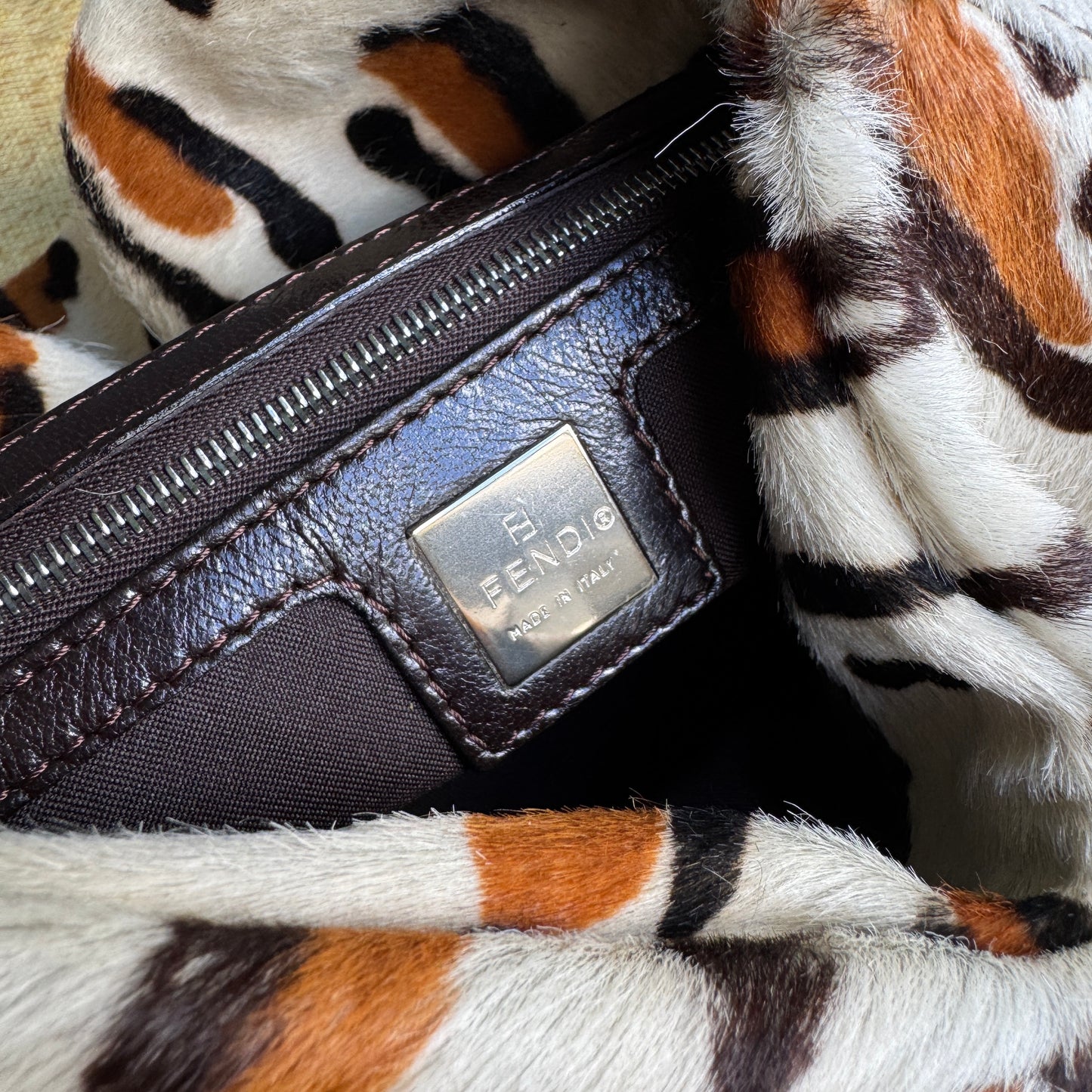 Fendi Vintage Leopard Ponyhair Mama Baguette Shoulder Bag