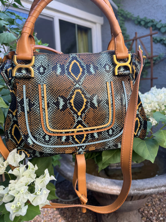 Chloé Marcie Python Print Calfskin Satchel