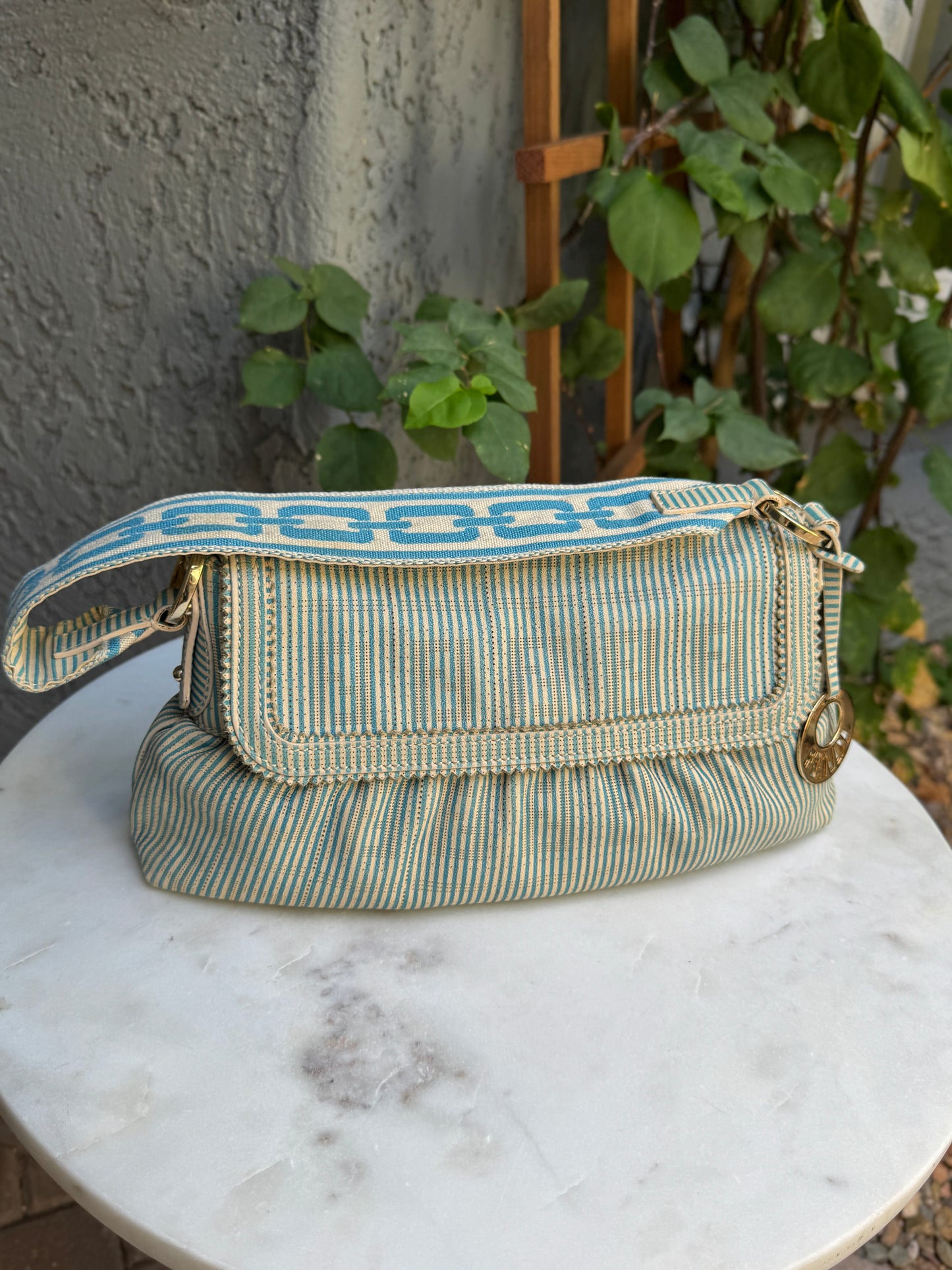 Fendi Vintage Striped Pequin Leather Chef Shoulder Bag