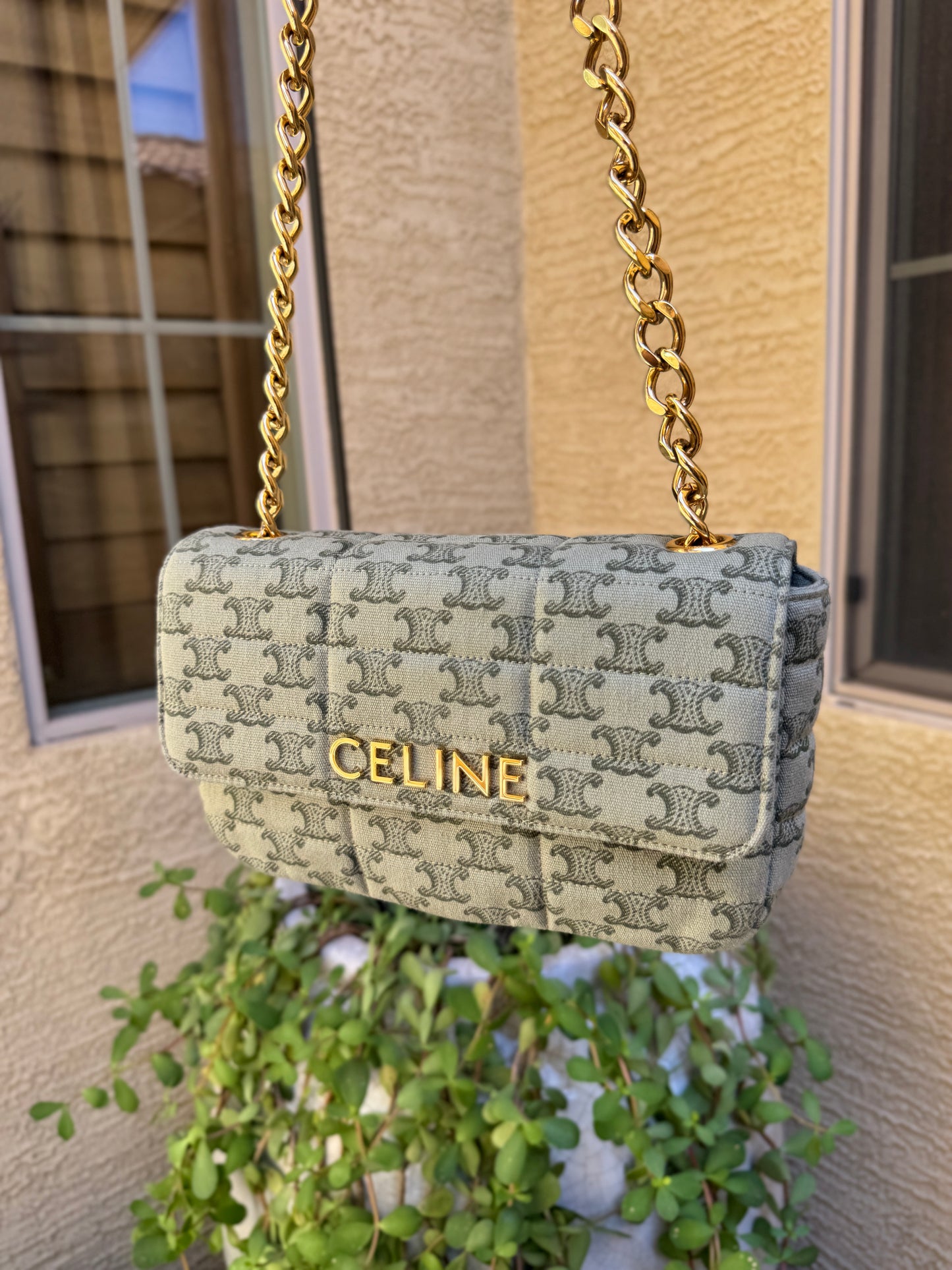 Celine Matelassé Triomphe Canvas Chain Shoulder Bag