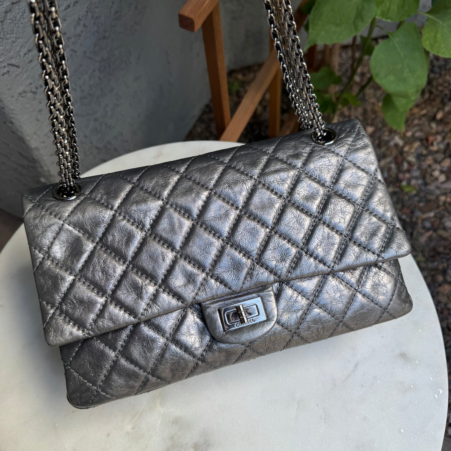 Chanel 2.55 Reissue 227 Double Flap Metallic Aged Calfskin Shoulder Bag