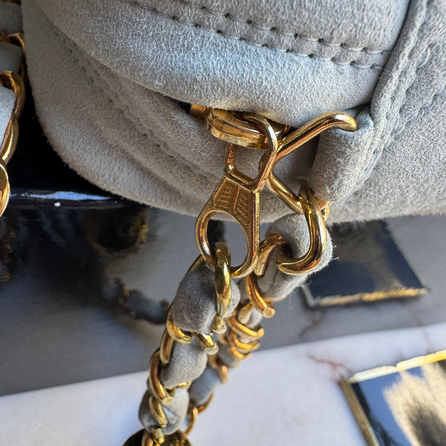 Chanel Vintage Suede Quilted Camera Shoulder Bag