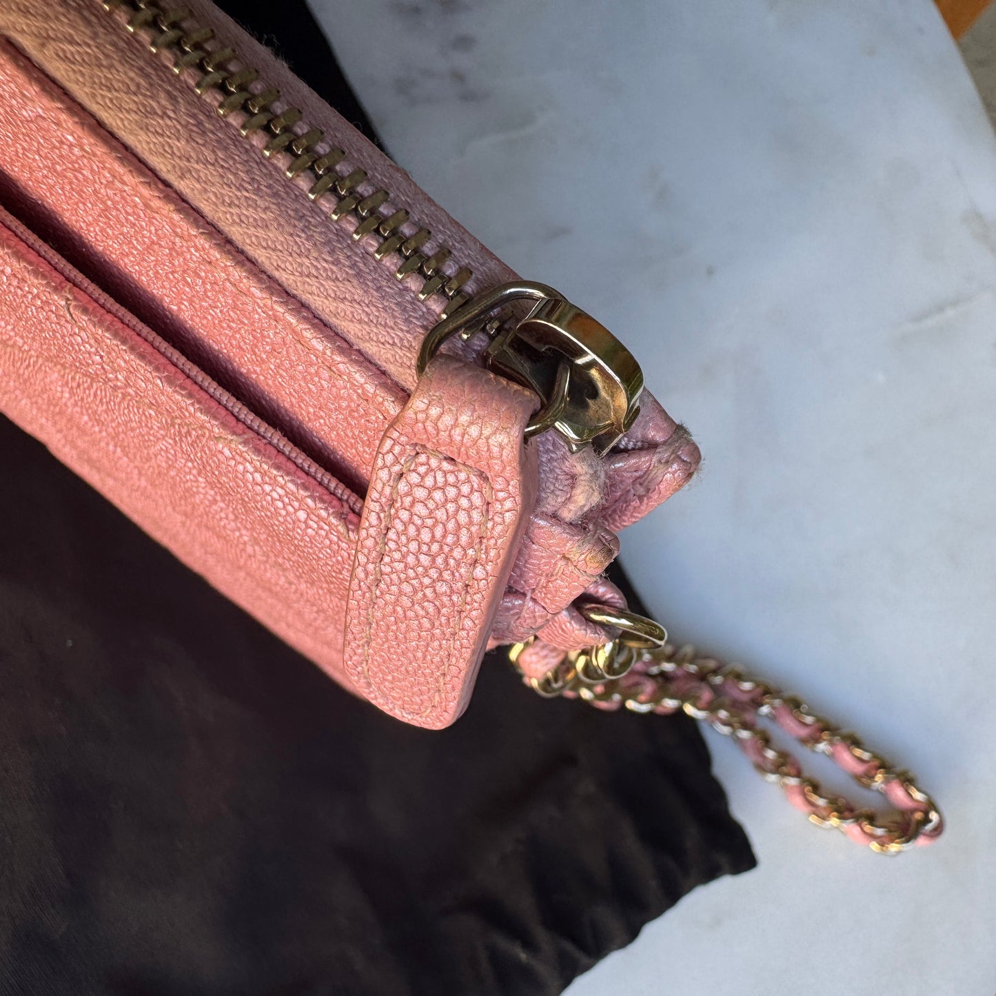 Chanel Iridescent Caviar Leather Quilted Classic Pouch Wristlet WOC