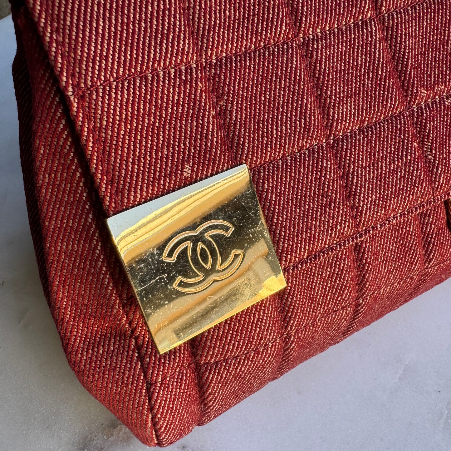 Chanel Vintage Denim Chocolate Bar Quilt Single Flap Shoulder Bag