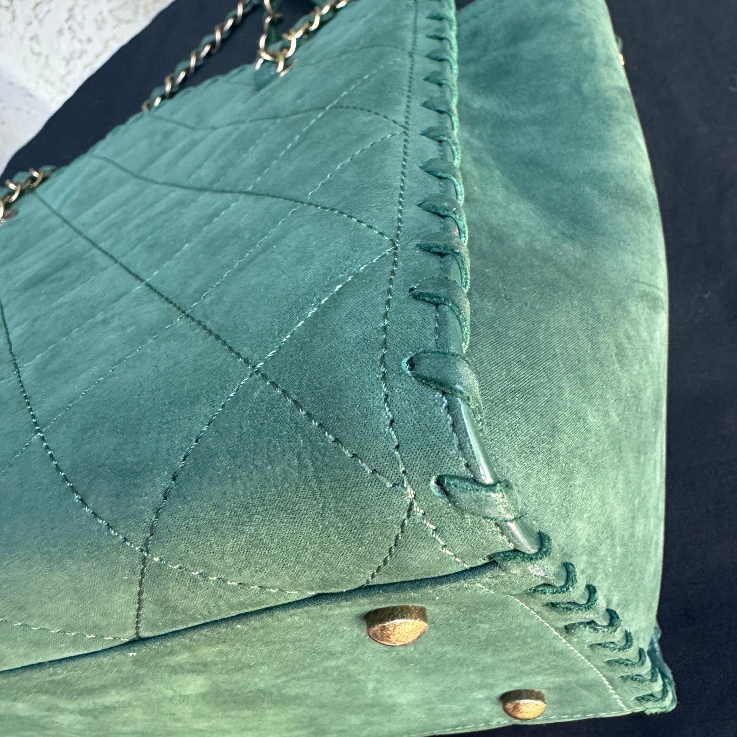 Chanel Nubuck Suede Quilted Whipstitch Happy Stitch Tote