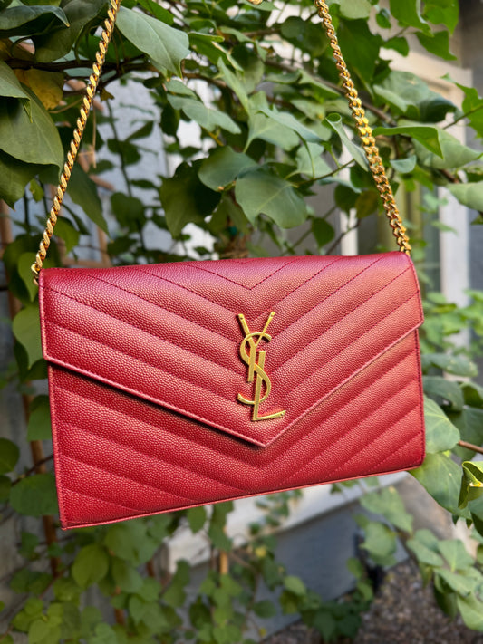 Saint Laurent Cassandre Grain De Poudre Chain Wallet Crossbody