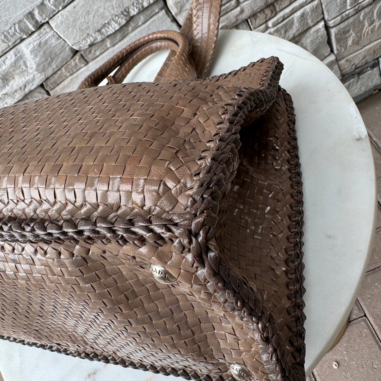 Prada Madras Woven Leather Tote