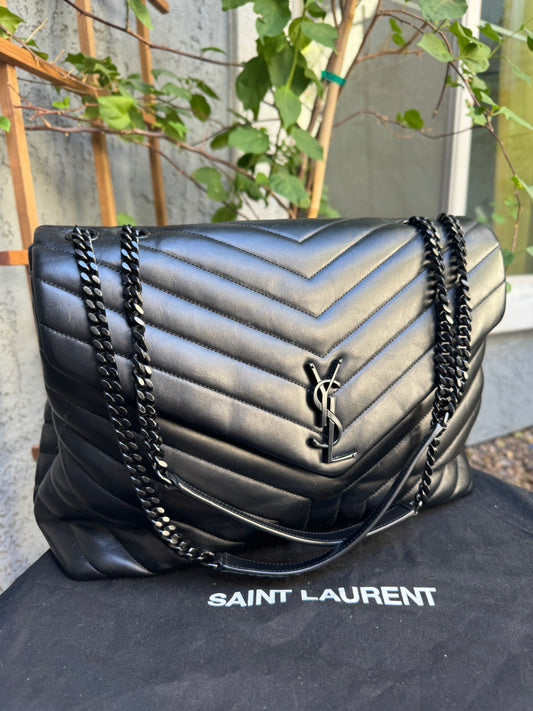 Saint Laurent Y Quilted Monogram Monochrome Large Loulou Chain Shoulder Bag