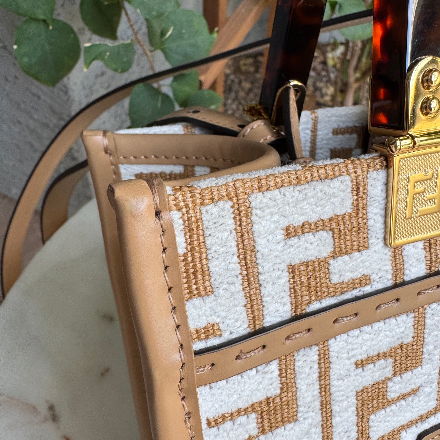 Fendi Small Zucca Monogram Woven Sunshine Shopper Tote