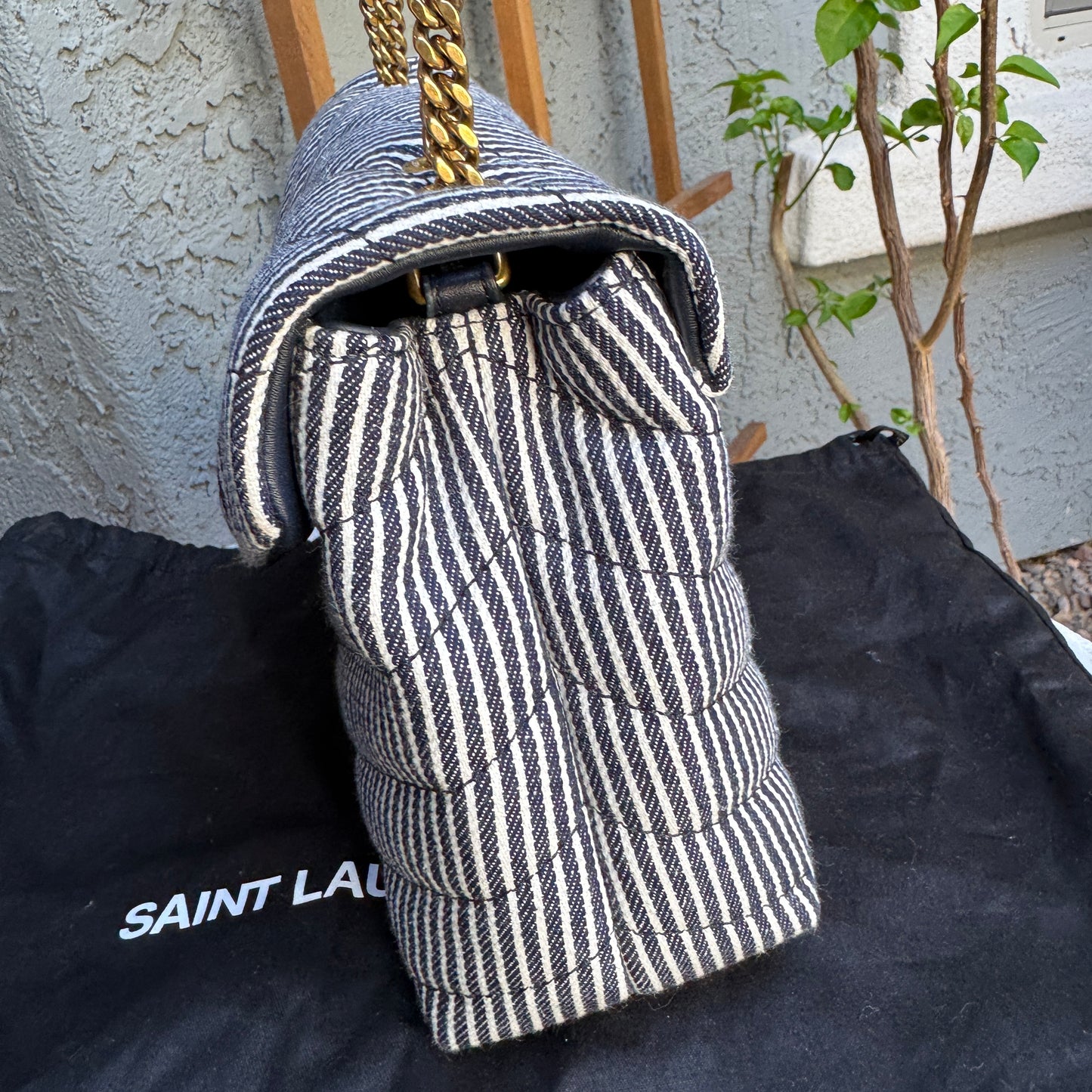 Saint Laurent Small Loulou Striped Chain Crossbody