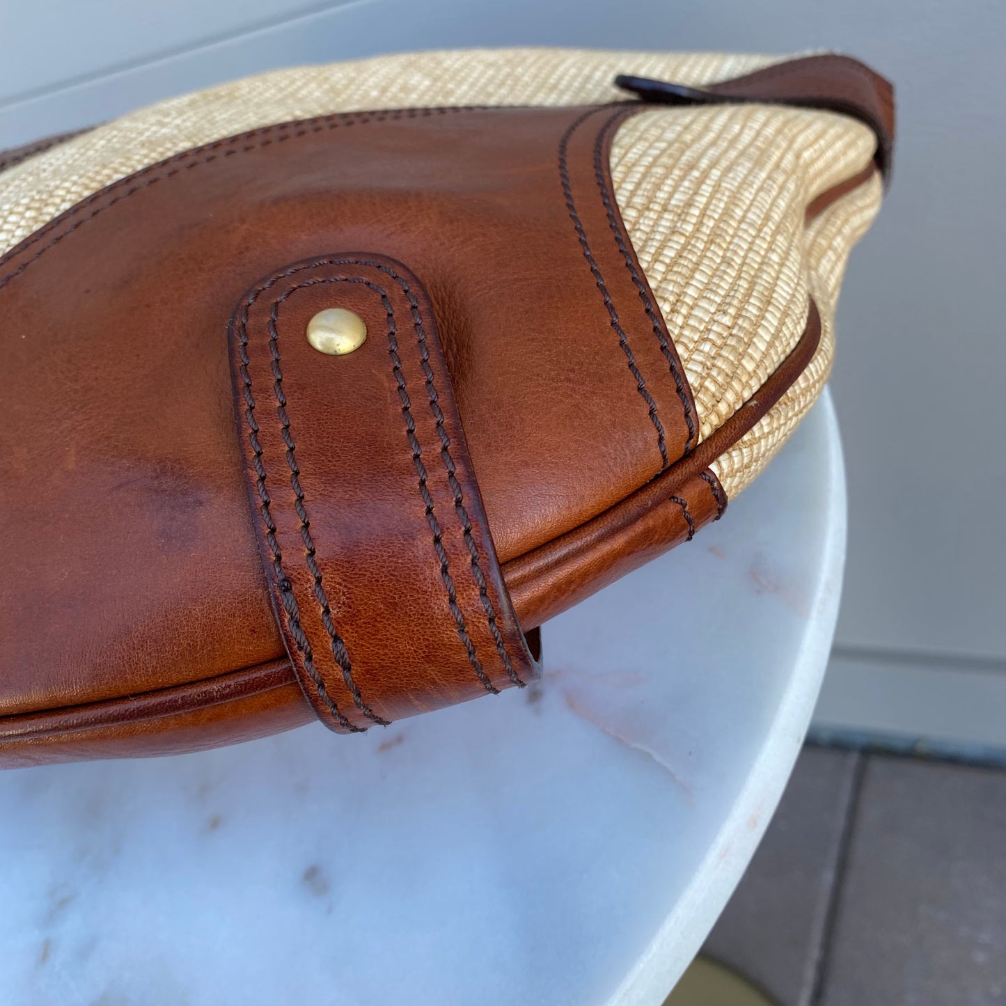 Valentino Garavani Leather and Raffia Shoulder Bag