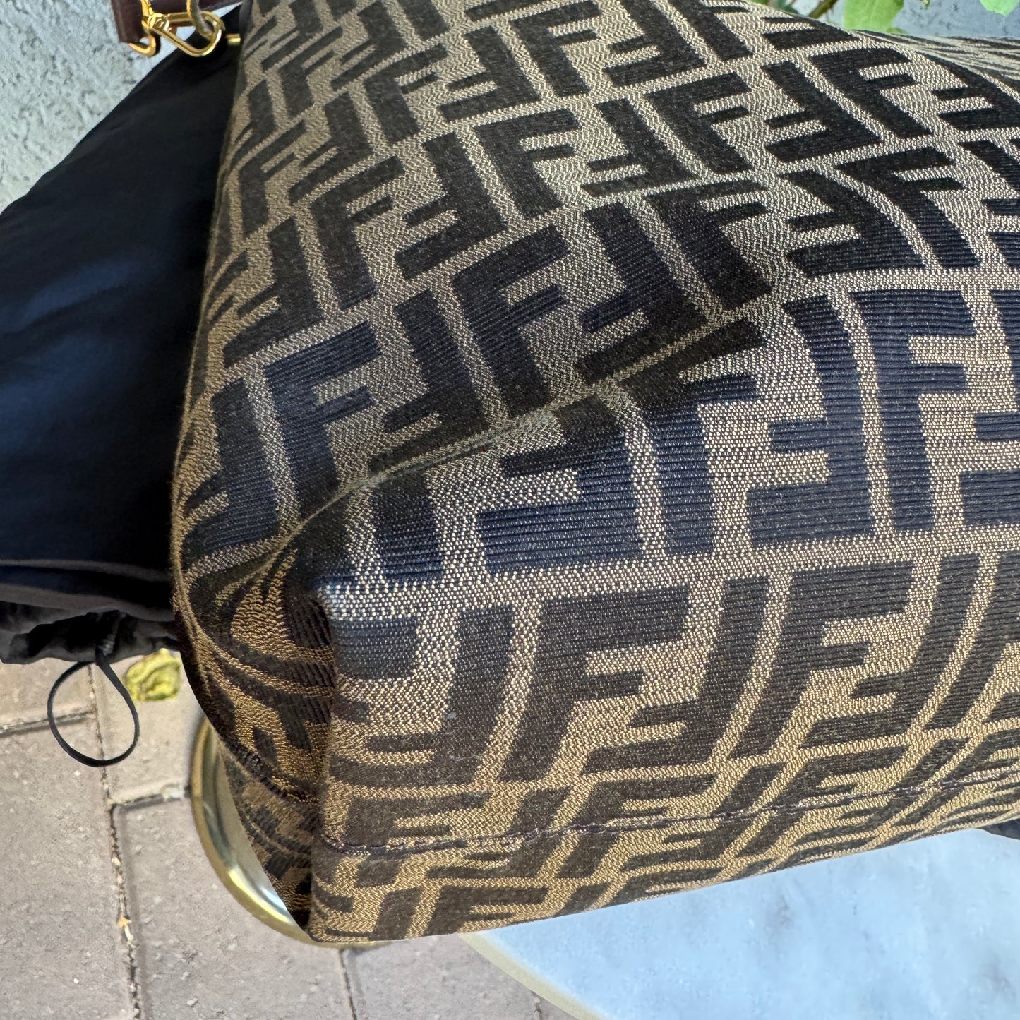 Fendi Turnlock Zucca Canvas Hobo Shoulder Bag