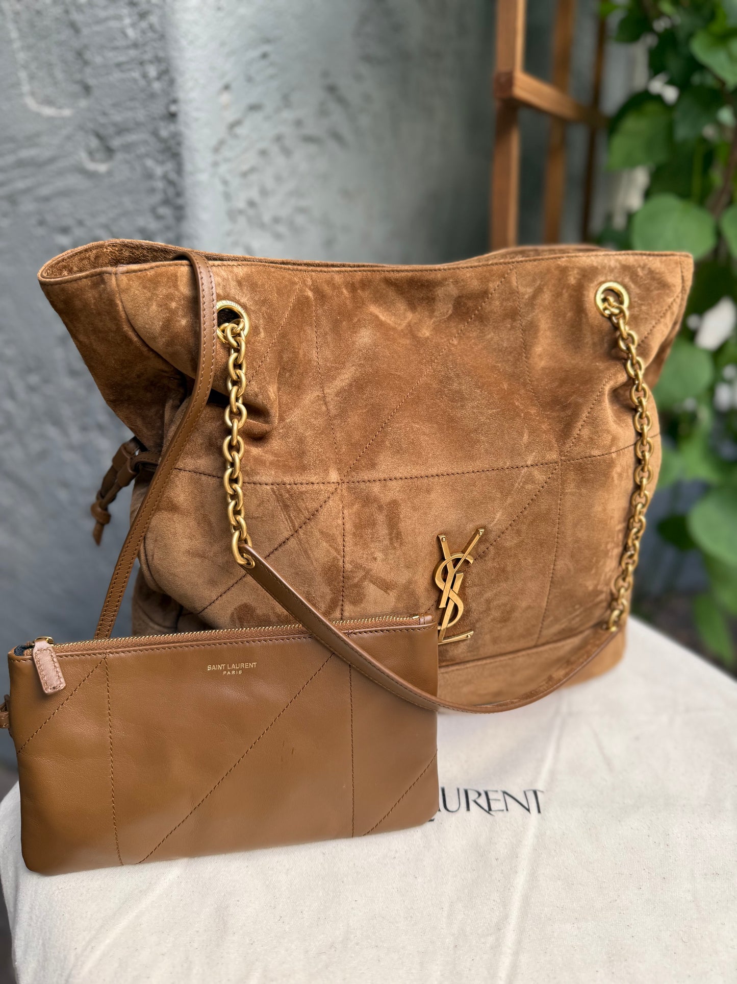 Saint Laurent Suede Leather Medium Jamie Shopping Bag with Pouch