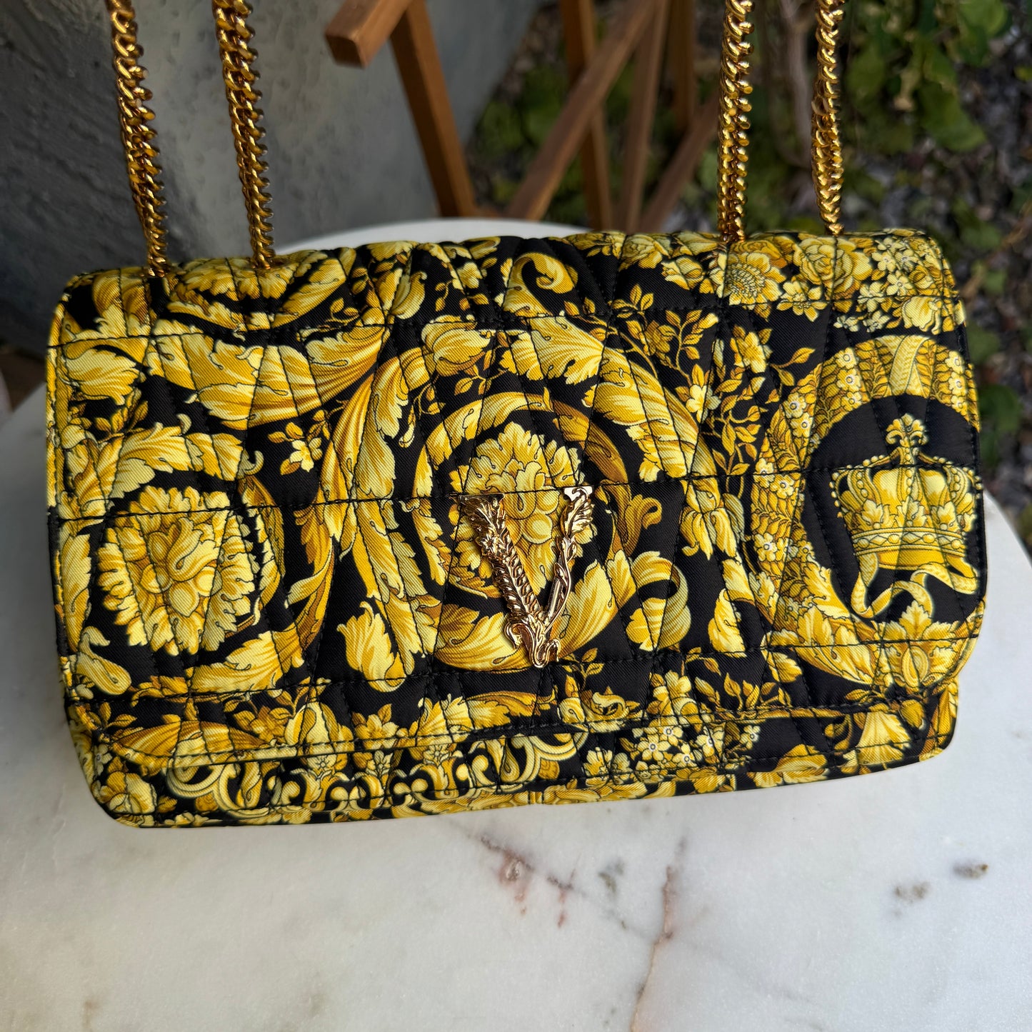Versace Virtus Barocco Chain Flap Crossbody