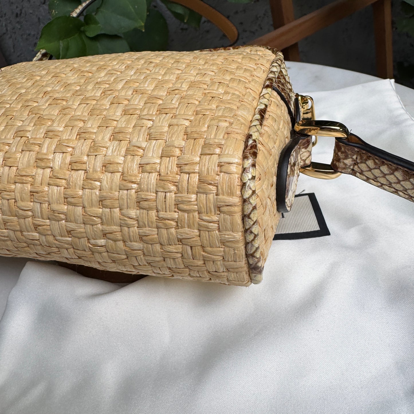 Gucci Ophidia Snakeskin Raffia Mini Crossbody