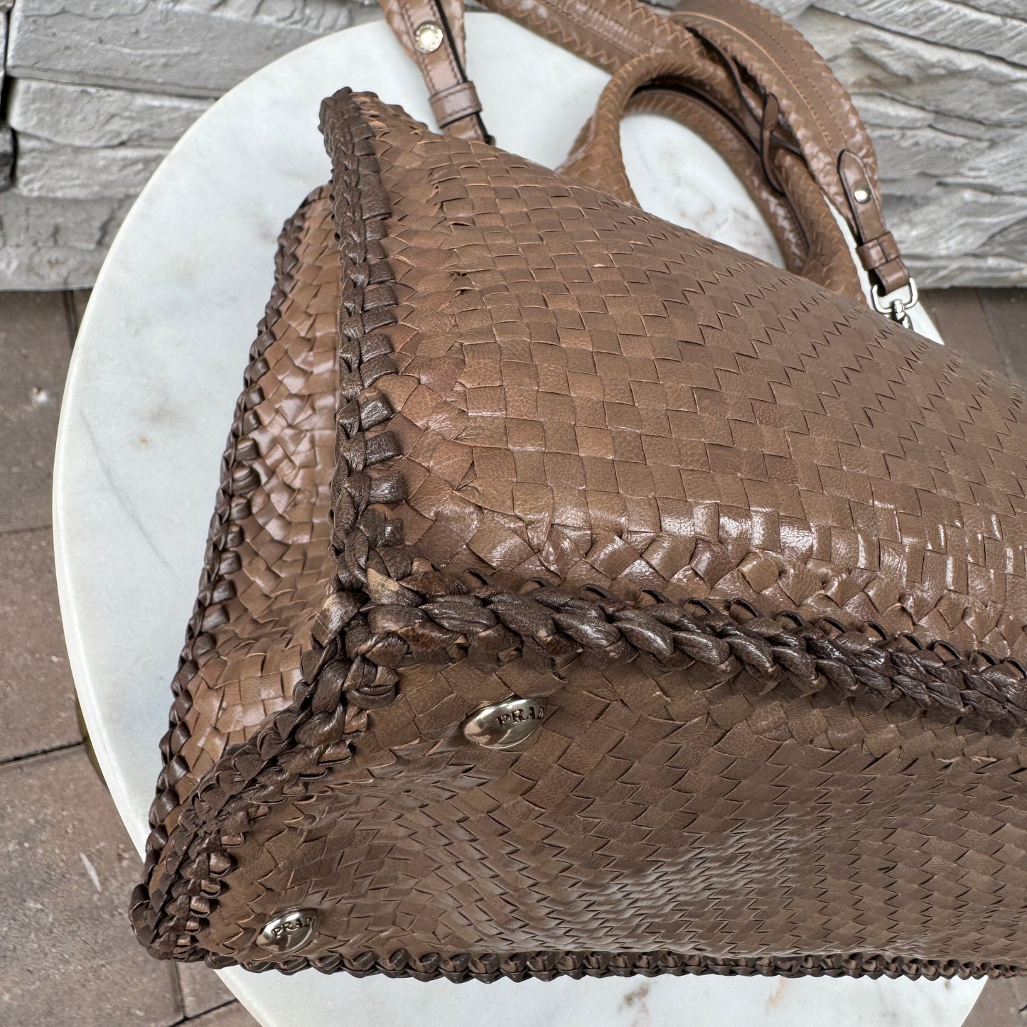 Prada Madras Woven Leather Tote