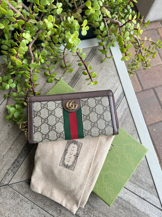 Gucci GG Supreme Monogram Web Ophidia Zip Around Wallet