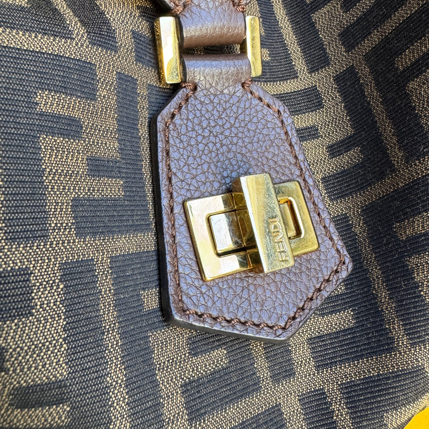 Fendi Turnlock Zucca Canvas Hobo Shoulder Bag