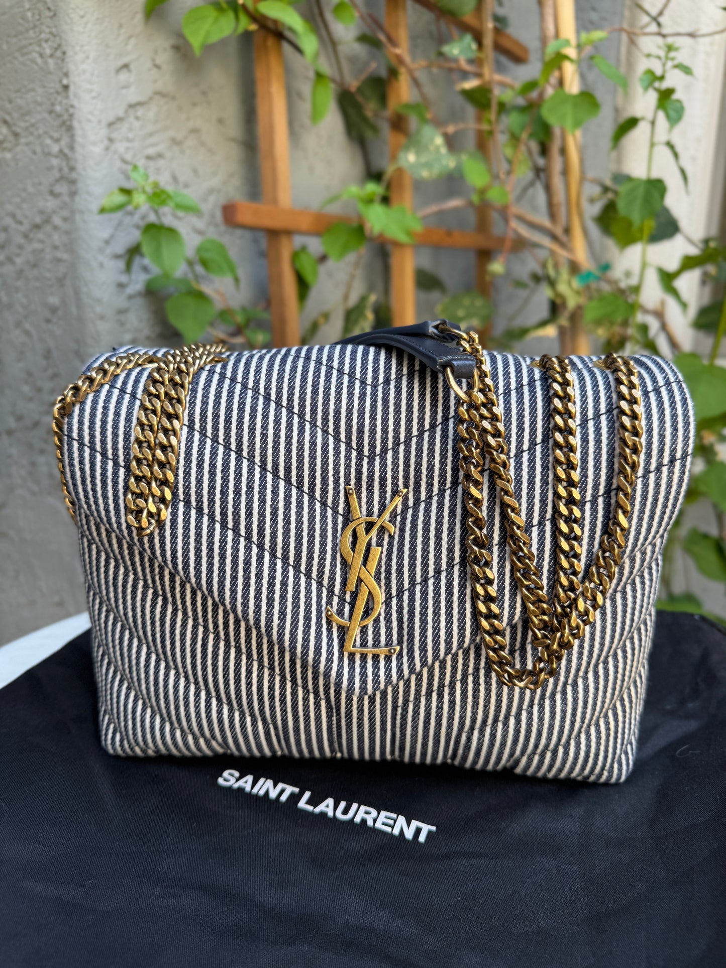 Saint Laurent Small Loulou Striped Chain Crossbody