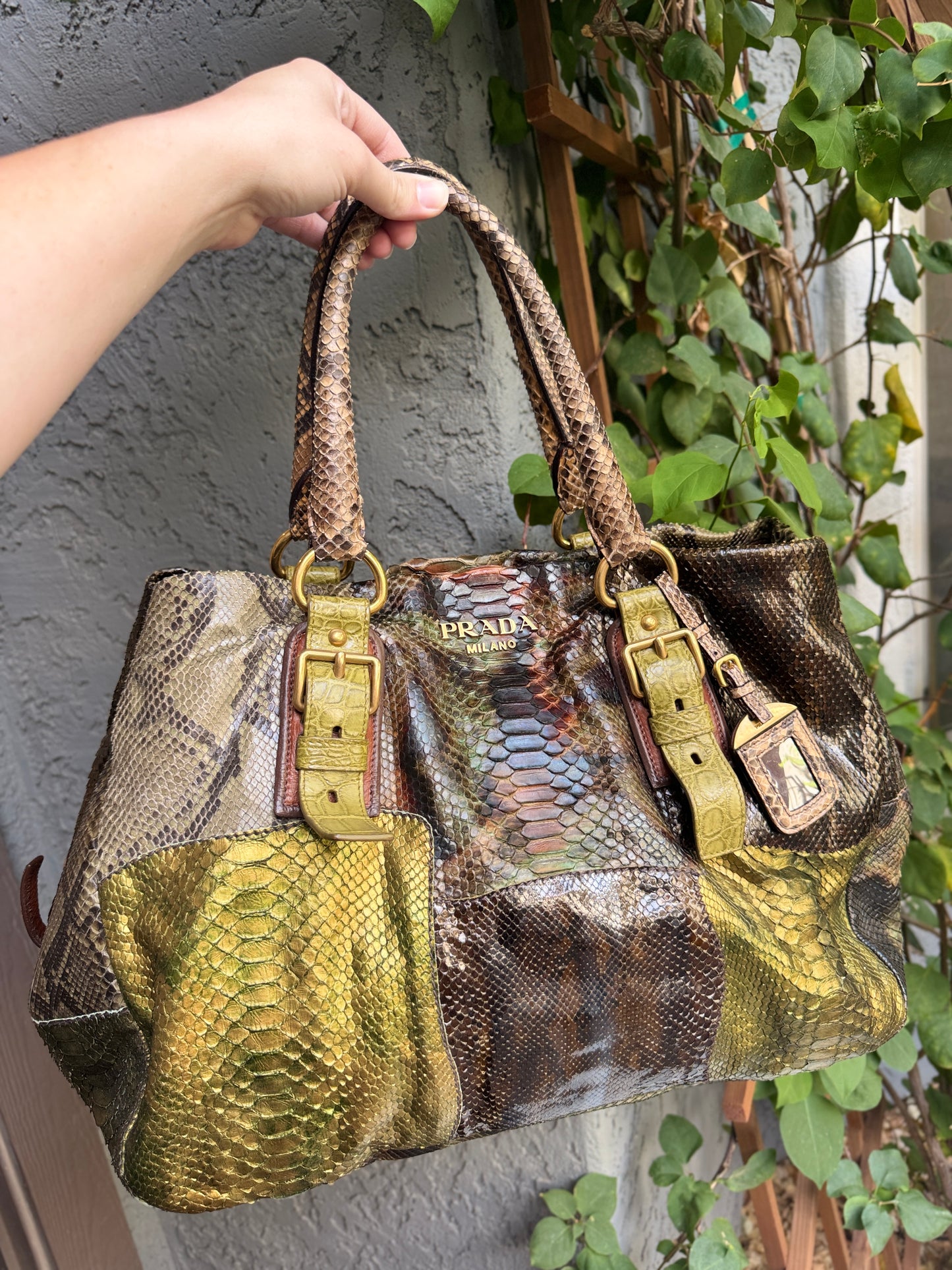 Prada Coccodrillo & Vitello Trimmed Pitone Patch Tote