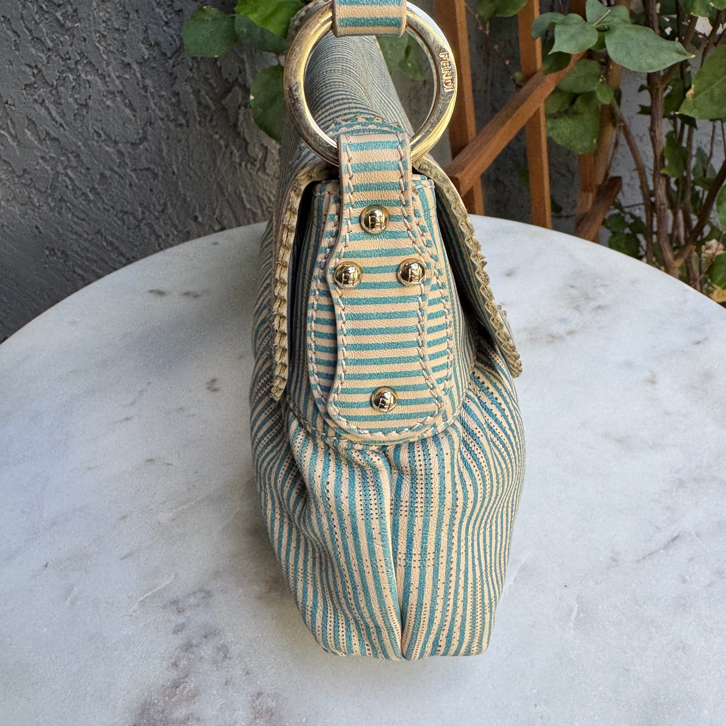 Fendi Vintage Striped Pequin Leather Chef Shoulder Bag