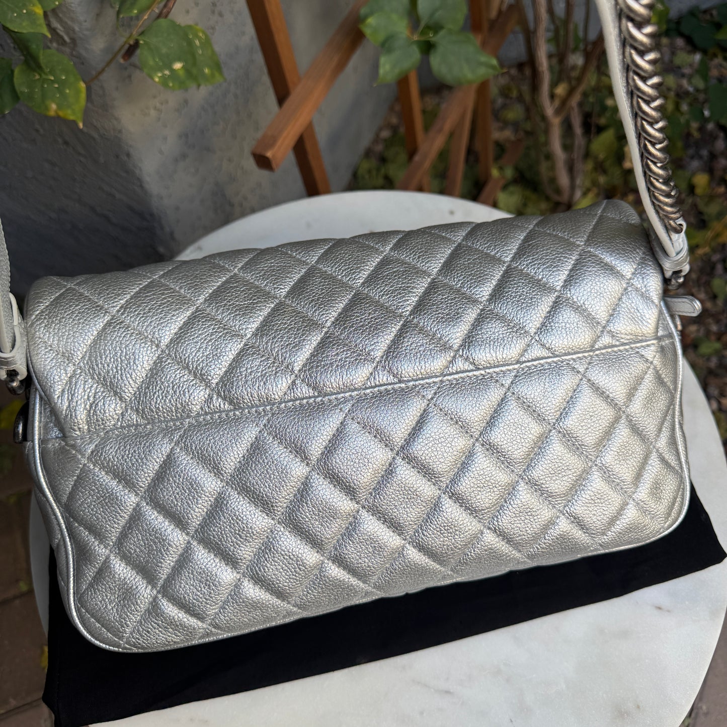 Chanel Silver Quilted Leather Airline Casual Rock Easy Flap Shoulder Bag