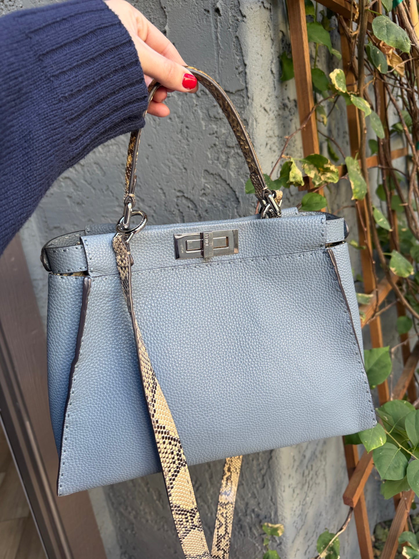 Fendi Cuoio Romano Selleria Leather Python Peekaboo Bag