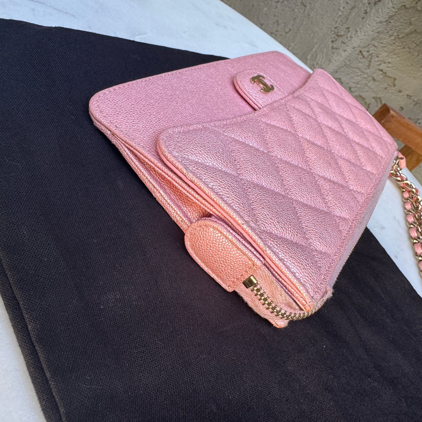 Chanel Iridescent Caviar Leather Quilted Classic Pouch Wristlet WOC