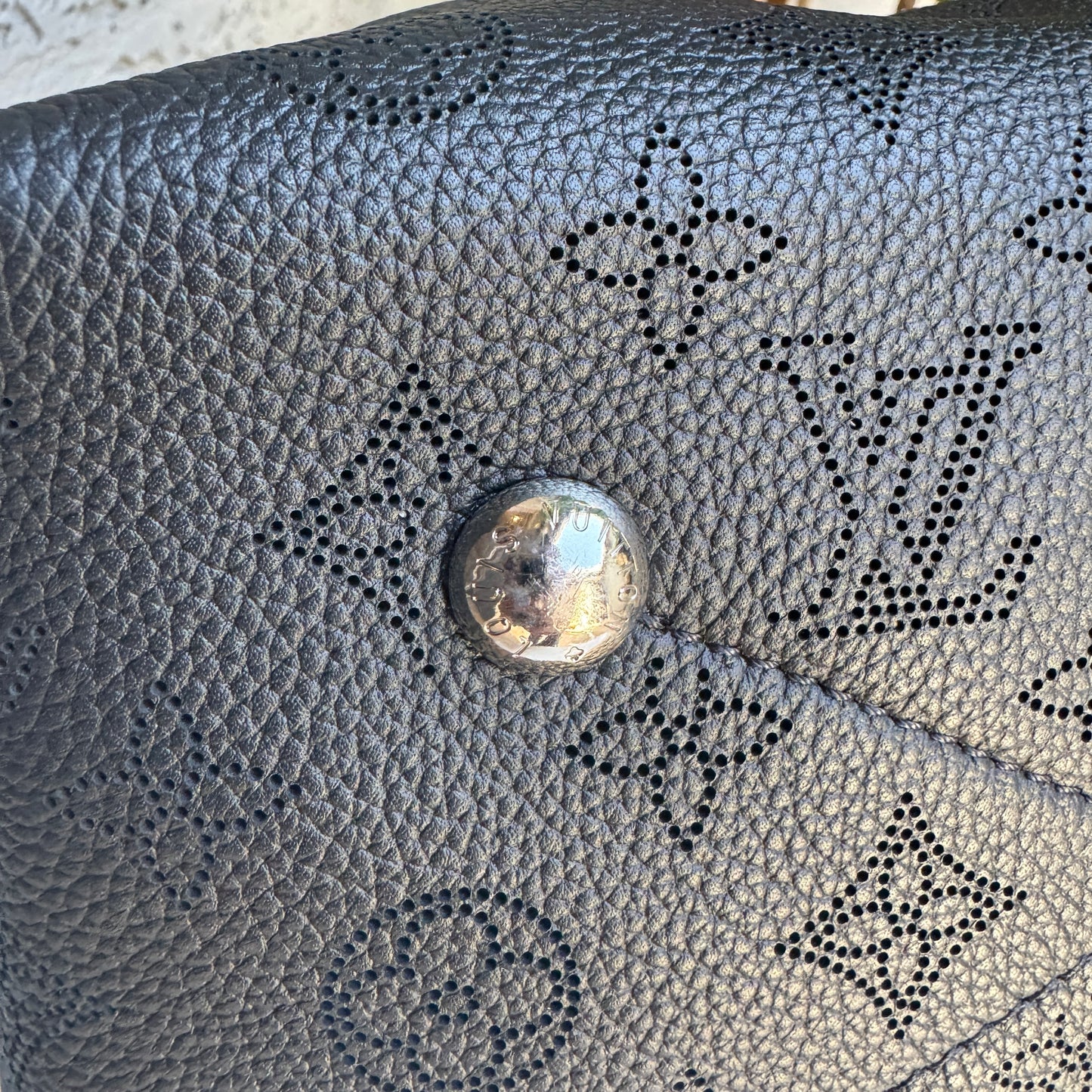 Louis Vuitton Mahina Leather Bella Drawstring Bucket Bag with Coin Pouch