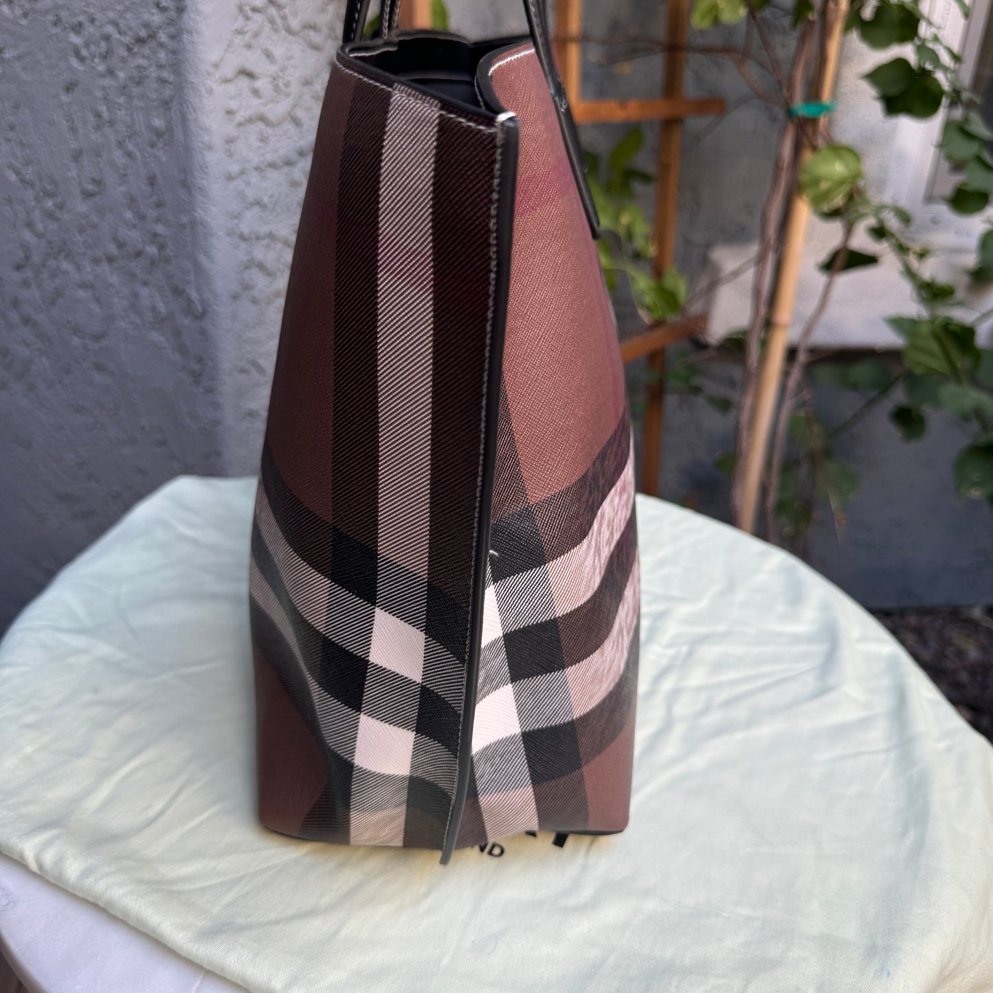 Burberry Dark Birch Brown Check and Leather Medium Tote