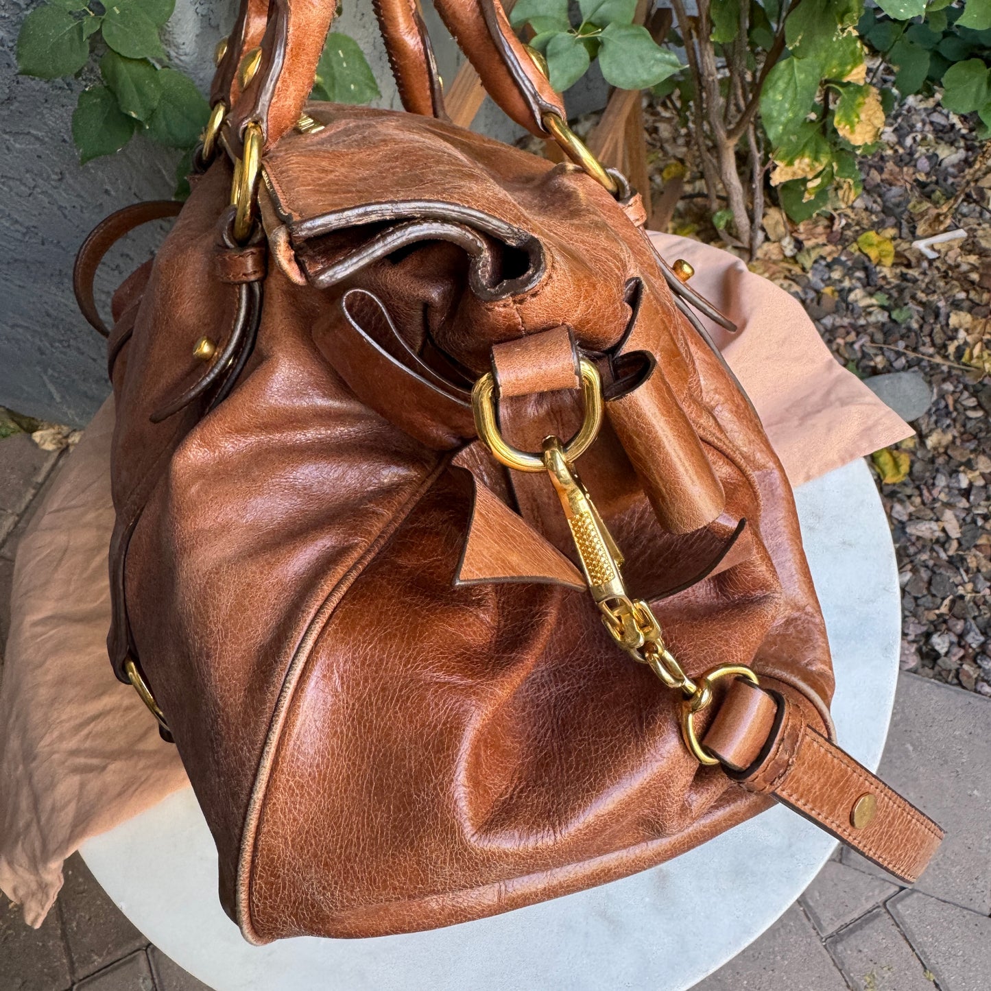 Miu Miu Vitello Lux Bow Leather Satchel