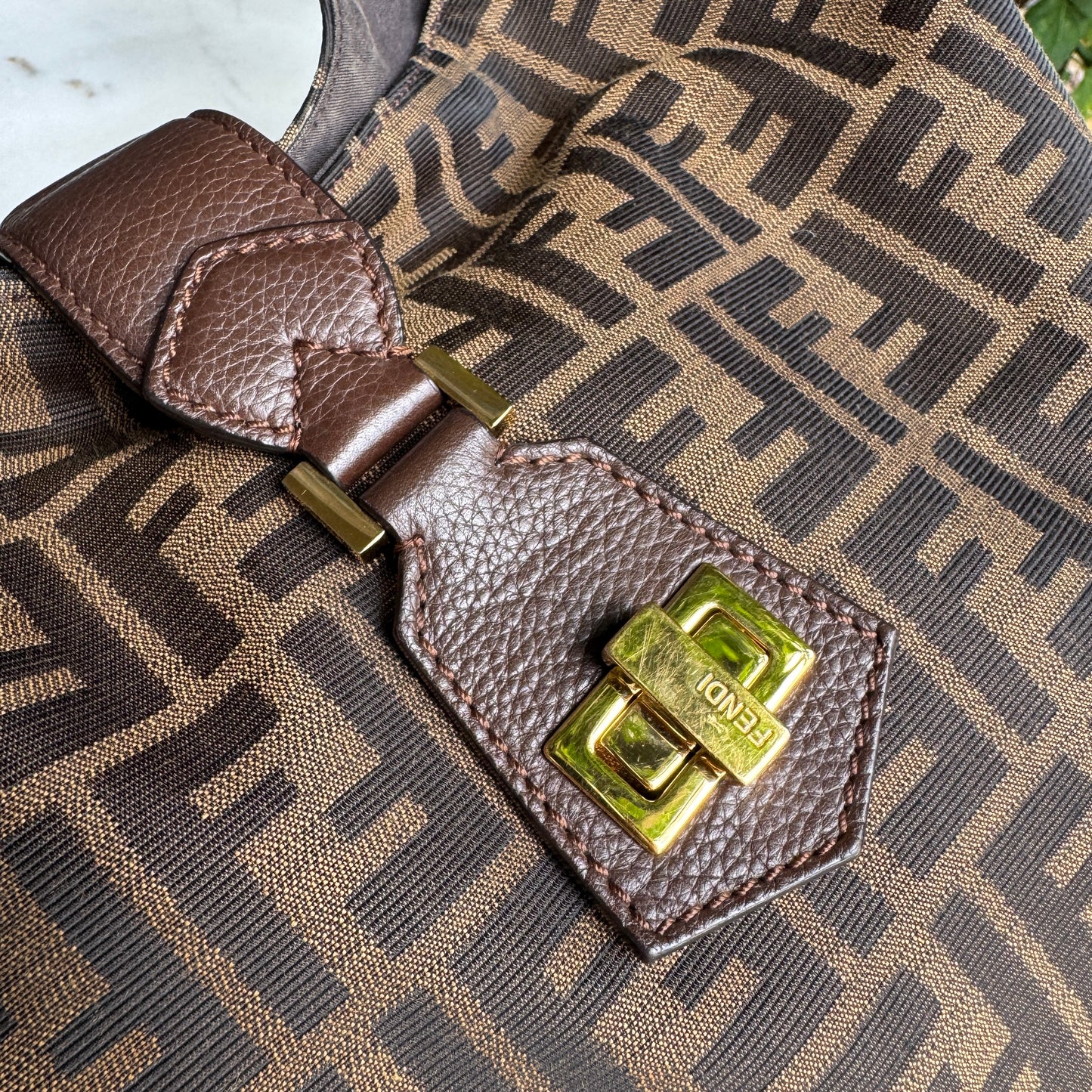 Fendi Turnlock Zucca Canvas Hobo Shoulder Bag