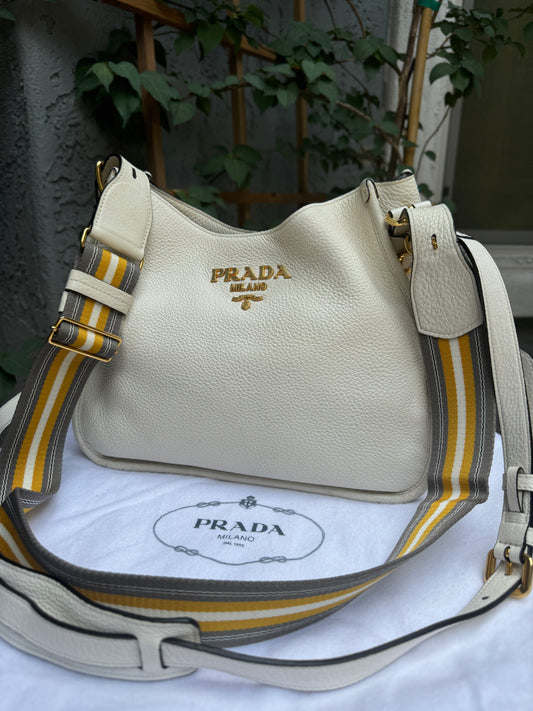Prada Vitello Daino Phenix Nylon Web Stripe Crossbody