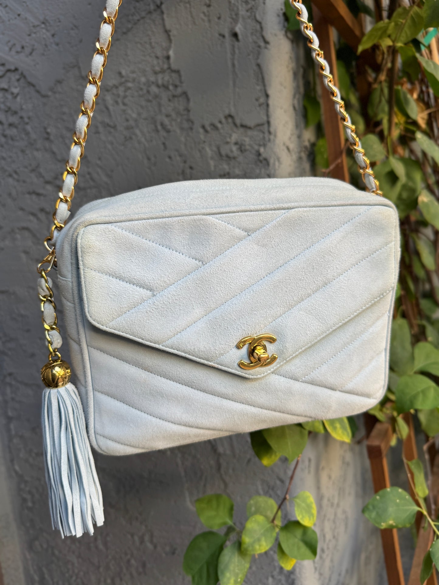 Chanel Vintage Suede Quilted Camera Shoulder Bag