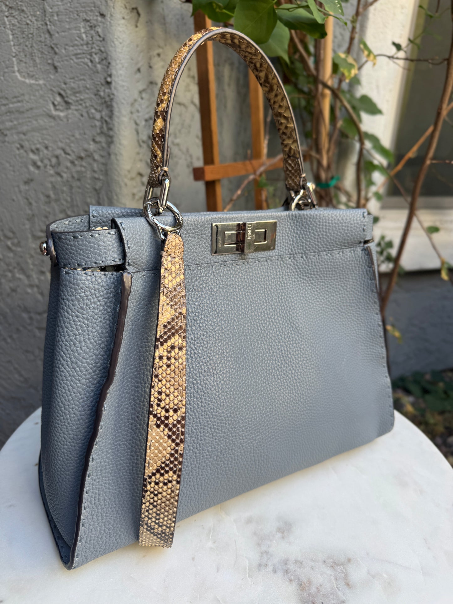 Fendi Cuoio Romano Selleria Leather Python Peekaboo Bag