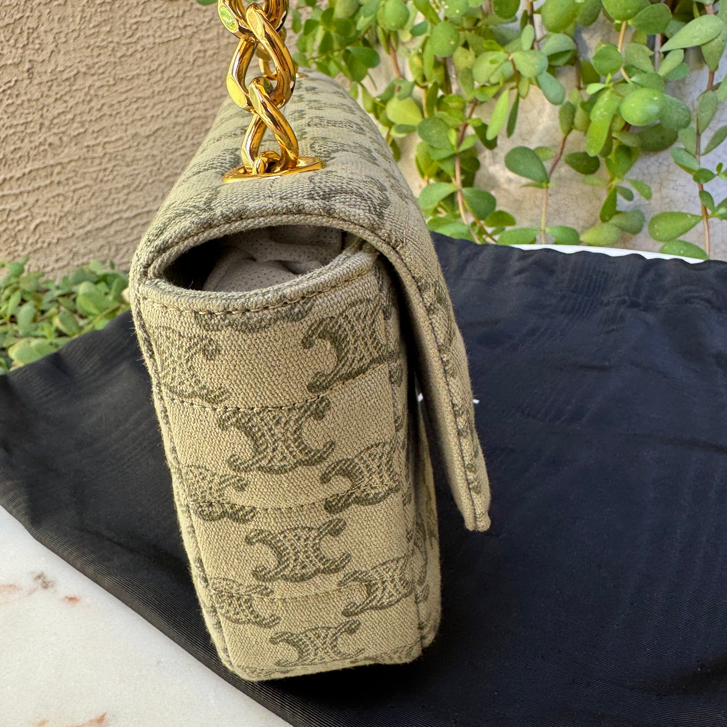 Celine Matelassé Triomphe Canvas Chain Shoulder Bag
