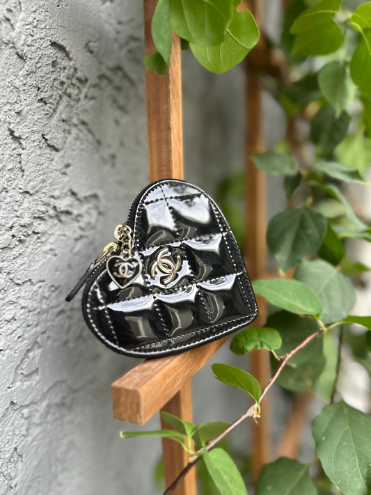Chanel Patent Quilted Heart Zipped Coin Purse