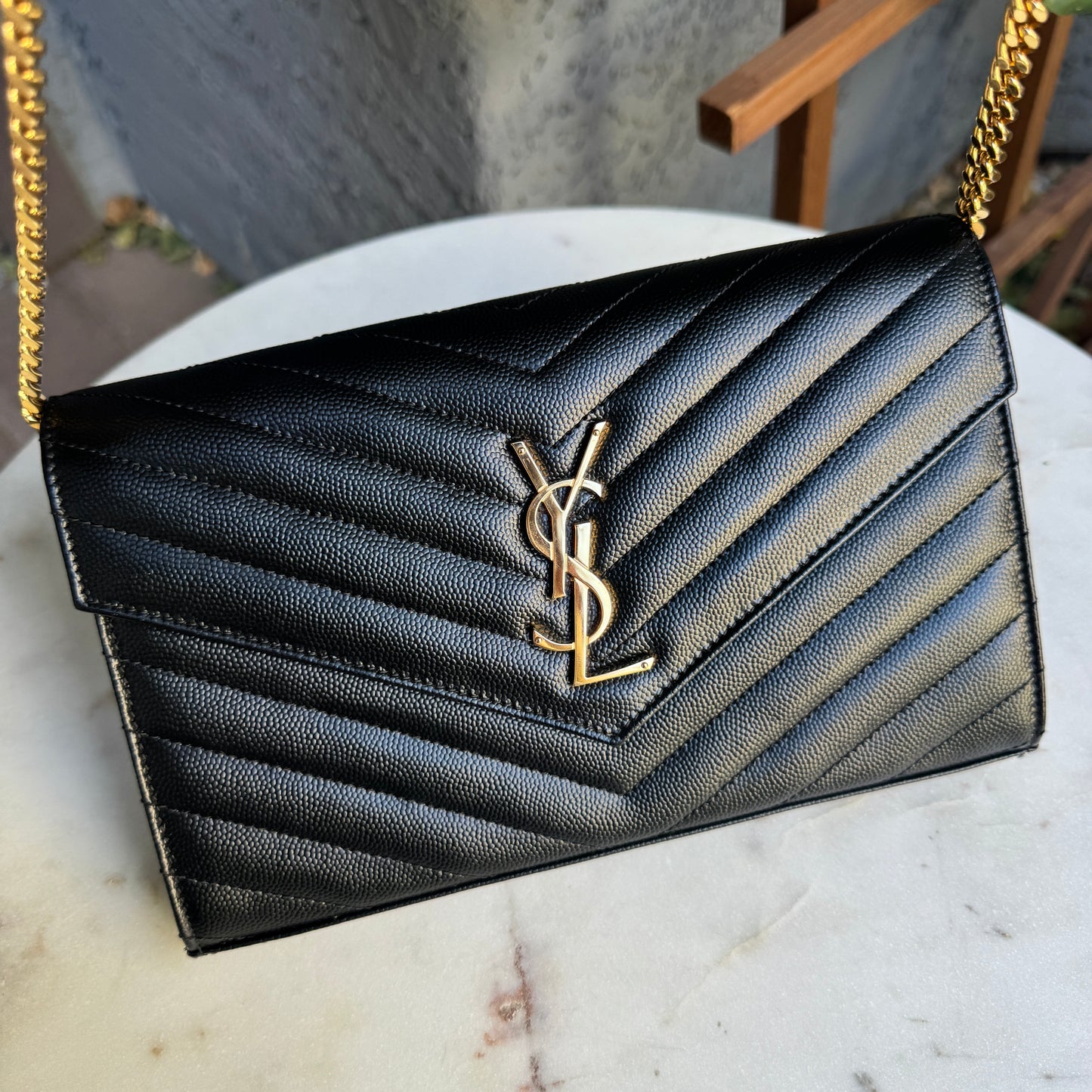 Saint Laurent Cassandre Matelassé Envelope Chain Wallet Crossbody