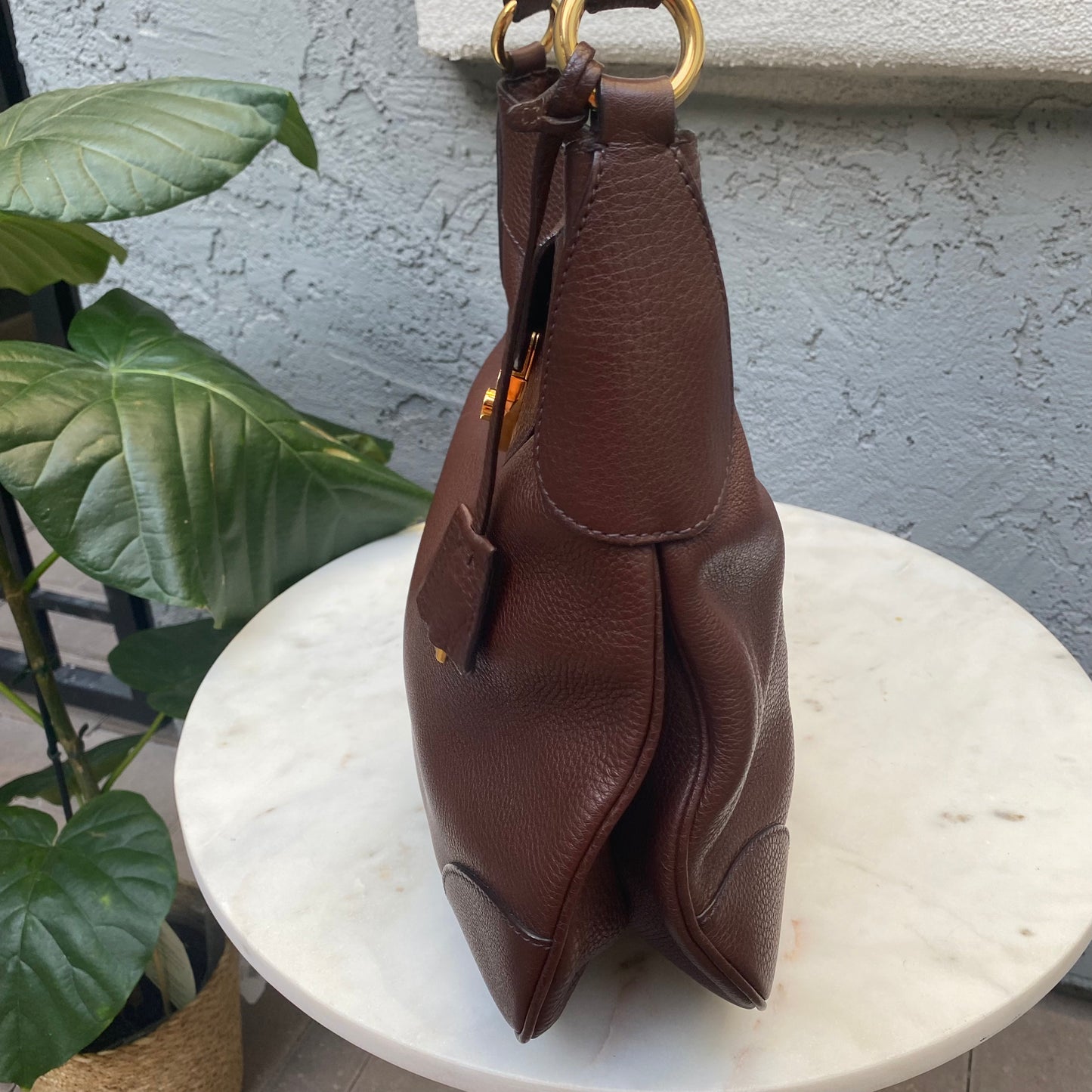 Prada Pushlock Hobo Vitello Daino Shoulder Bag